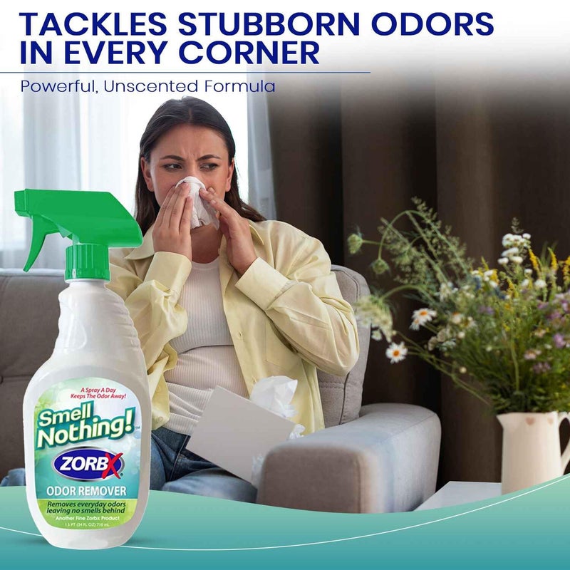 ZORBX Smell Nothing Odor Remover Spray 24 FL Oz â€“ Unscented & Perfume Free Odor Absorber for Strong Odors - Advanced Odor Neutralizer & Pet Odor Remover for Couch, Car, Carpet & Diaper Pail Smells - Image 4
